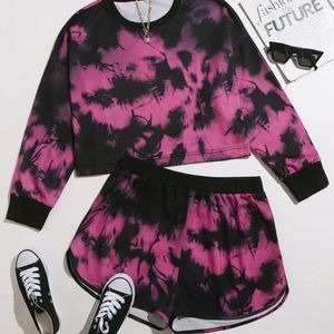 SHEIN PLUS Tie Dye Tee & Track Shorts Set